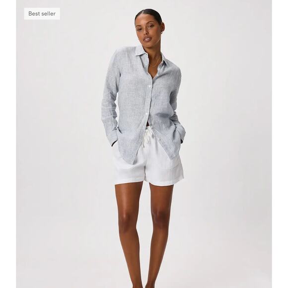 Quince Button-Up Shirt Women's Size Small Blue/White Striped Long Sleeves Linen - Picture 2 of 12